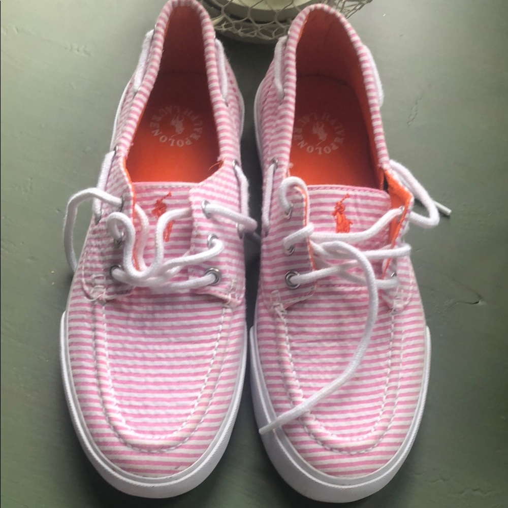 Polo by Ralph Lauren Women's Pink Striped Boat Shoes